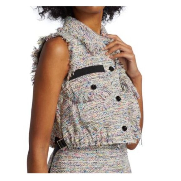NWT SACAI Cropped Mixed Tweed Cotton Wool Blend Vest Jacket Size 1 Small - Picture 1 of 8